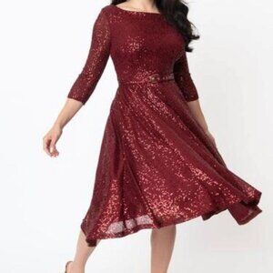 NWOT Unique Vintage Burgundy Sequin Sparkle Dress size medium 6/8